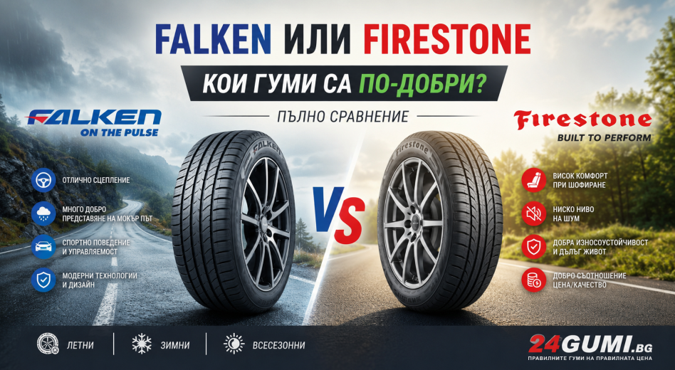 Falken или Firestone – кои гуми са по-добри? Подробно сравнение през 2026 | 24Gumi.bg