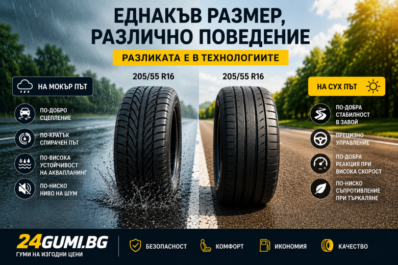 Защо еднакъв размер гуми се държат различно на пътя? | 24Gumi.bg